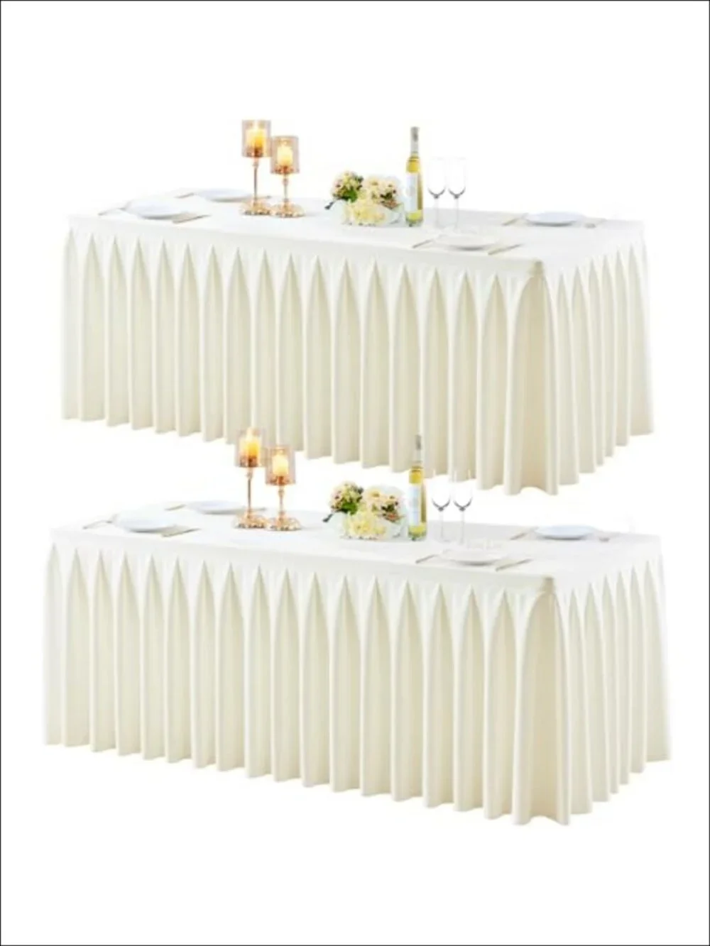 2 Pack Ivory Rectangle Tablecloth 6 FT Stretch Spandex Fitted Table Cloth for 6